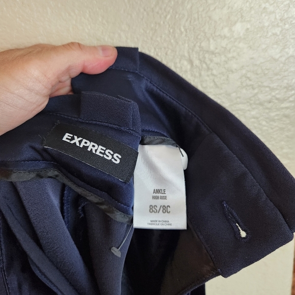 Express Blue High Rise Ankle Paperbag Pants - Picture 8 of 8